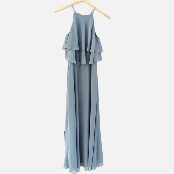 Bill Levkoff Evening Gown Slate Blue Formal Bridesmaid Maxi Dress Formal Size 8 - Picture 1 of 6